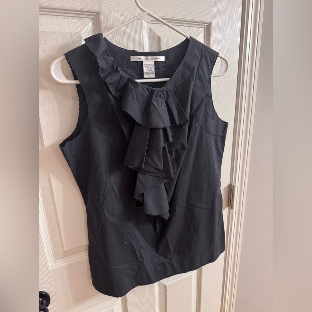 Diane Von Furstenberg Black Ruffle Blouse